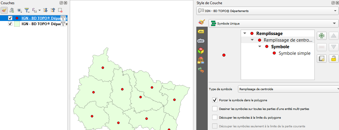 style centroïde pour une couche QGIS